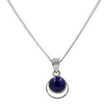 Load image into Gallery viewer, Round Sterling Silver Pendent with a Lapis Lazuli Cabochon gemstone
