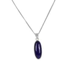 Load image into Gallery viewer, Long oval shaped cabochon pendant presented on 18&quot; Sterling Silver Chain
