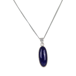 Long oval shaped cabochon pendant presented on 18" Sterling Silver Chain