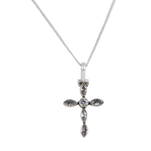 Load image into Gallery viewer, Amethyst Cross pendant presented on Sterling silver Magnet Click Chain
