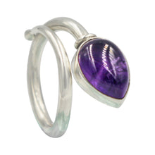 Load image into Gallery viewer, Sundari twisted Teardrop large cabochon Amethyst silver ring
