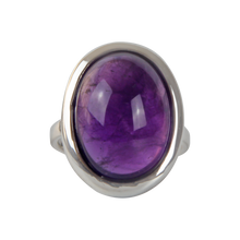 Load image into Gallery viewer, Handcrafted  Sterling Silver ring with a big oval shape Amethyst stone. 
