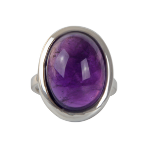 Handcrafted  Sterling Silver ring with a big oval shape Amethyst stone. 