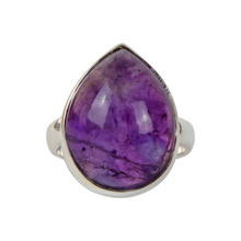 Load image into Gallery viewer, Handcrafted  Sterling Silver ring with a big teardrop shape Amethyst stone. 
