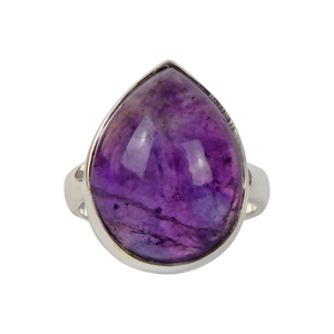 Handcrafted  Sterling Silver ring with a big teardrop shape Amethyst stone. 