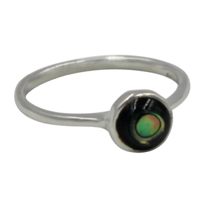 Thin band sterling silver ring with round Abalone  head