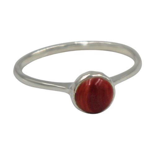 Thin band sterling silver ring with round Coral head