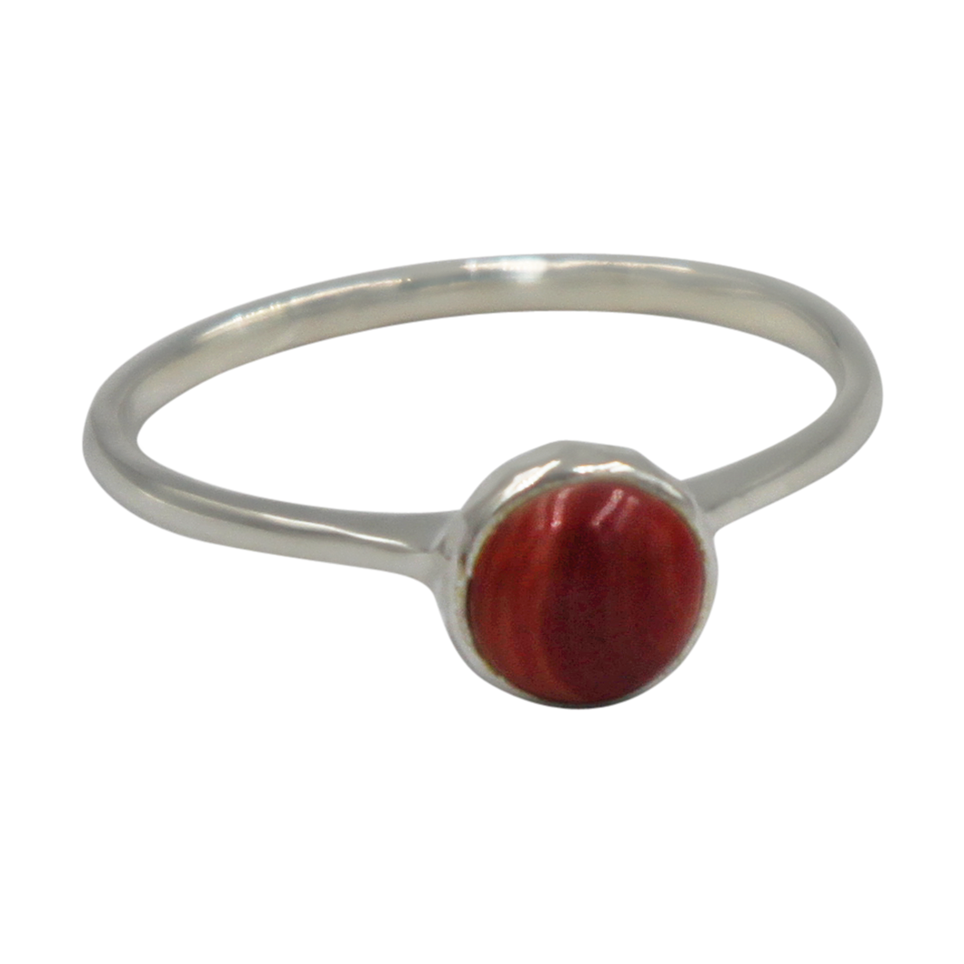 Thin band sterling silver ring with round Coral head