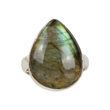 Load image into Gallery viewer, Handcrafted  Sterling Silver ring with a big teardrop shape Labradorite  stone. 
