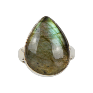 Handcrafted  Sterling Silver ring with a big teardrop shape Labradorite  stone. 