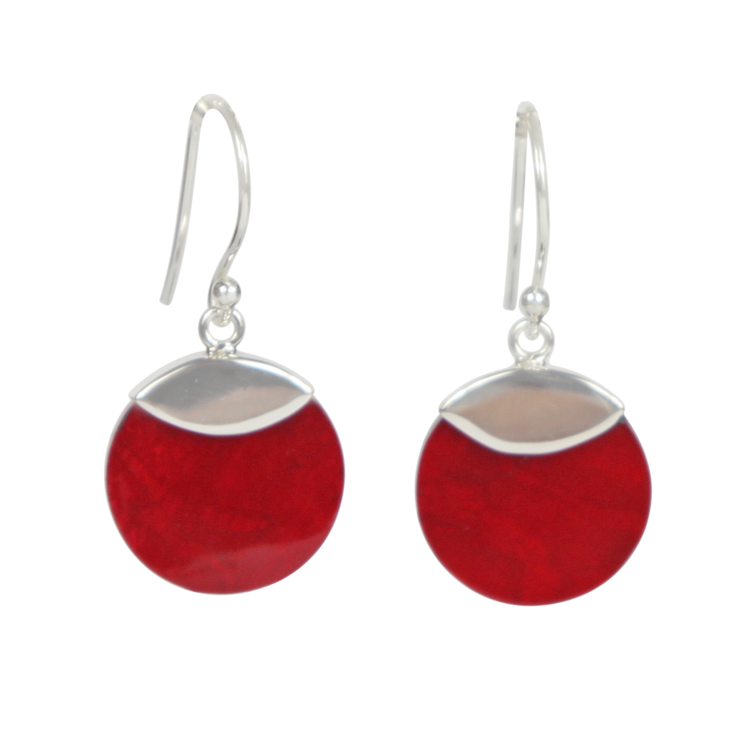 Elegant shell and coral dangle earrings clasped in sterling silver