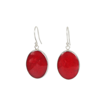 Load image into Gallery viewer, Elegant shell and coral oval dangle earrings, set into sterling silver
