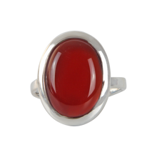 Load image into Gallery viewer, Handcrafted  Sterling Silver ring with a big oval shape Carnelian stone. 
