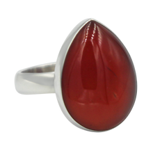 Load image into Gallery viewer, Handcrafted  Sterling Silver ring with a big teardrop shape Carnelian stone. 
