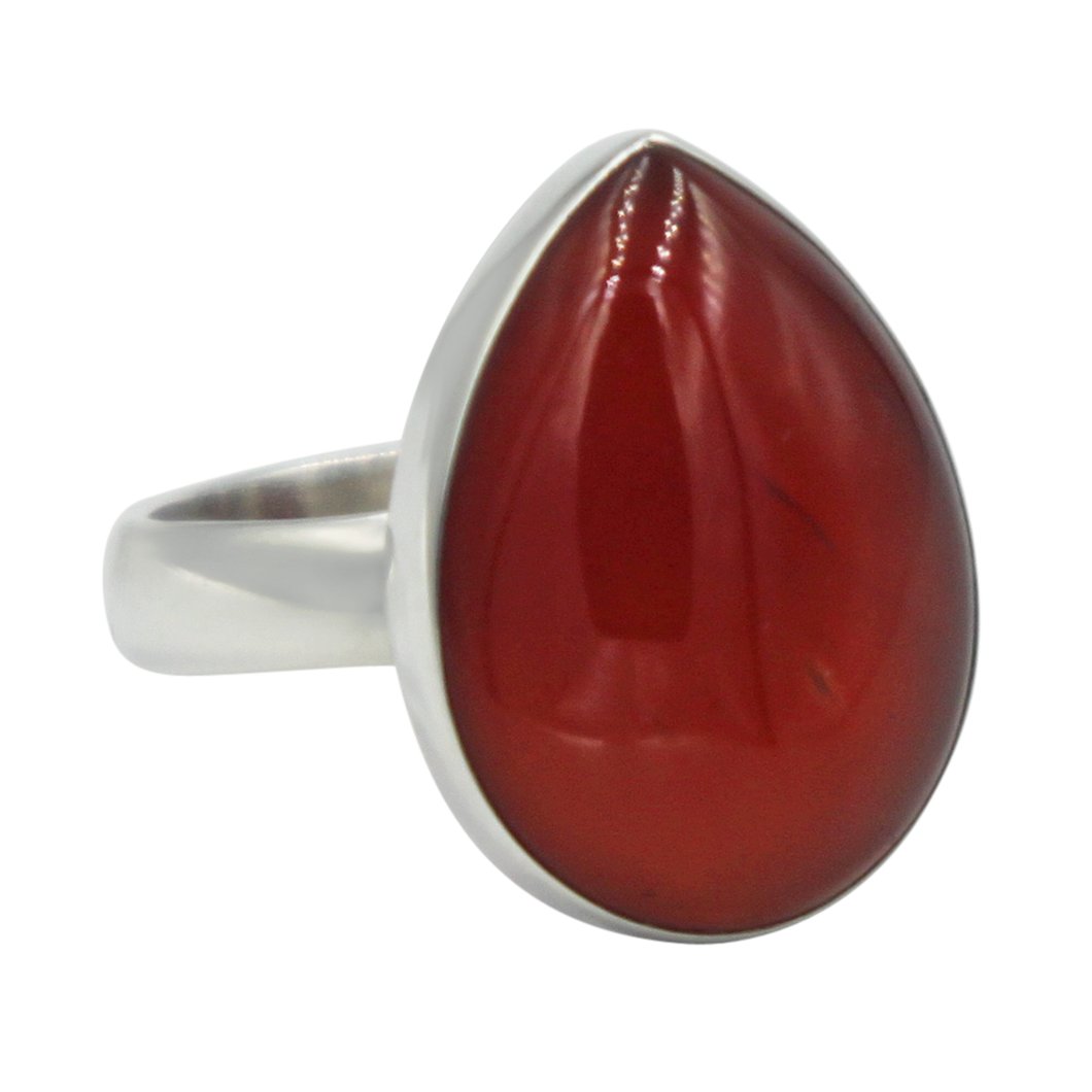 Handcrafted  Sterling Silver ring with a big teardrop shape Carnelian stone. 