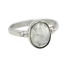Load image into Gallery viewer, A simple and slightly ethnic ring with a large oval Moonstone which can be used for everyday wearing
