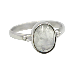 A simple and slightly ethnic ring with a large oval Moonstone which can be used for everyday wearing