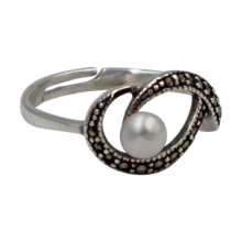 Load image into Gallery viewer, Sterling Silver Pearl &amp; Marcasite split shank ring
