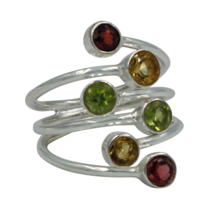 Another Sundari unique design. This faceted multi stone ring is a nice combination of colored gemstones with a unique design .