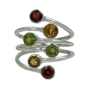 Another Sundari unique design. This faceted multi stone ring is a nice combination of colored gemstones with a unique design .