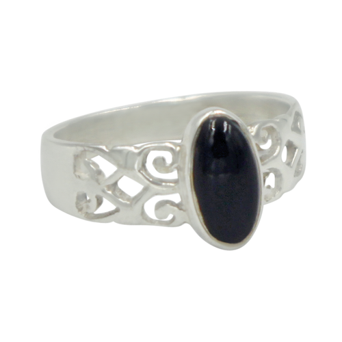 Long Oval Black Onyx Sterling Silver Ring