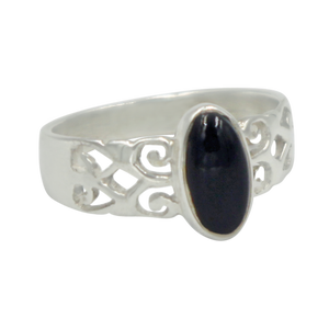 Long Oval Black Onyx Sterling Silver Ring