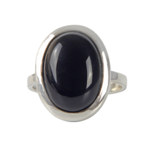 Load image into Gallery viewer, Handcrafted  Sterling Silver ring with a big oval shape black onyx stone. 
