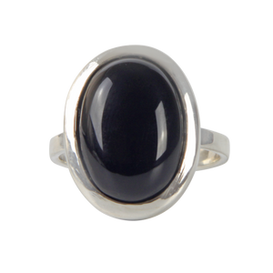 Handcrafted  Sterling Silver ring with a big oval shape black onyx stone. 