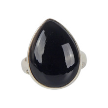 Load image into Gallery viewer, Handcrafted  Sterling Silver ring with a big teardrop shape black onyx stone. 
