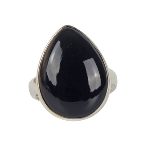 Handcrafted  Sterling Silver ring with a big teardrop shape black onyx stone. 