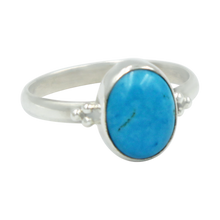 Load image into Gallery viewer, A simple and slightly ethnic ring with a large oval Turquoise which can be used for everyday wearing
