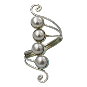 Unique Sundari design of a simple Swirl Ring with natural freshwater Pearls.
