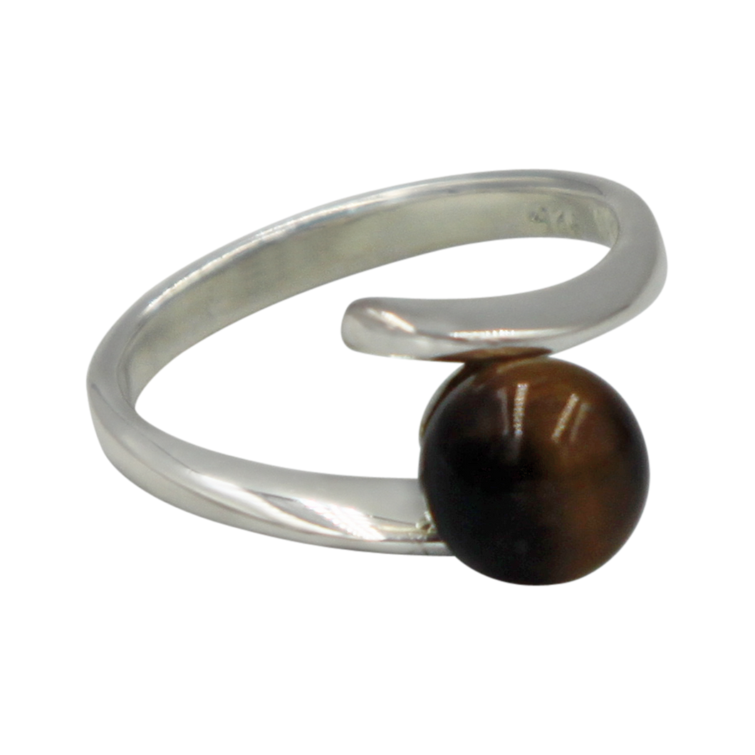 Sundari bead tigers eye high polished sterling silver ring