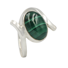 Load image into Gallery viewer, Sundari twisted Sterling Silver Ring with a Large Oval  Cabochon Gemstone
