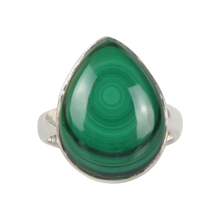 Load image into Gallery viewer, Handcrafted  Sterling Silver ring with a big teardrop shape Malachite stone. 
