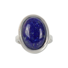 Load image into Gallery viewer, Handcrafted  Sterling Silver ring with a big oval shape Lapis lazuli stone. 
