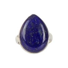 Load image into Gallery viewer, Handcrafted  Sterling Silver ring with a big teardrop shape Lapislazuli  stone. 
