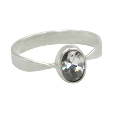 Load image into Gallery viewer, A very delicate ring in sterling silver with a small faceted oval Cubic Zirconia stone.
