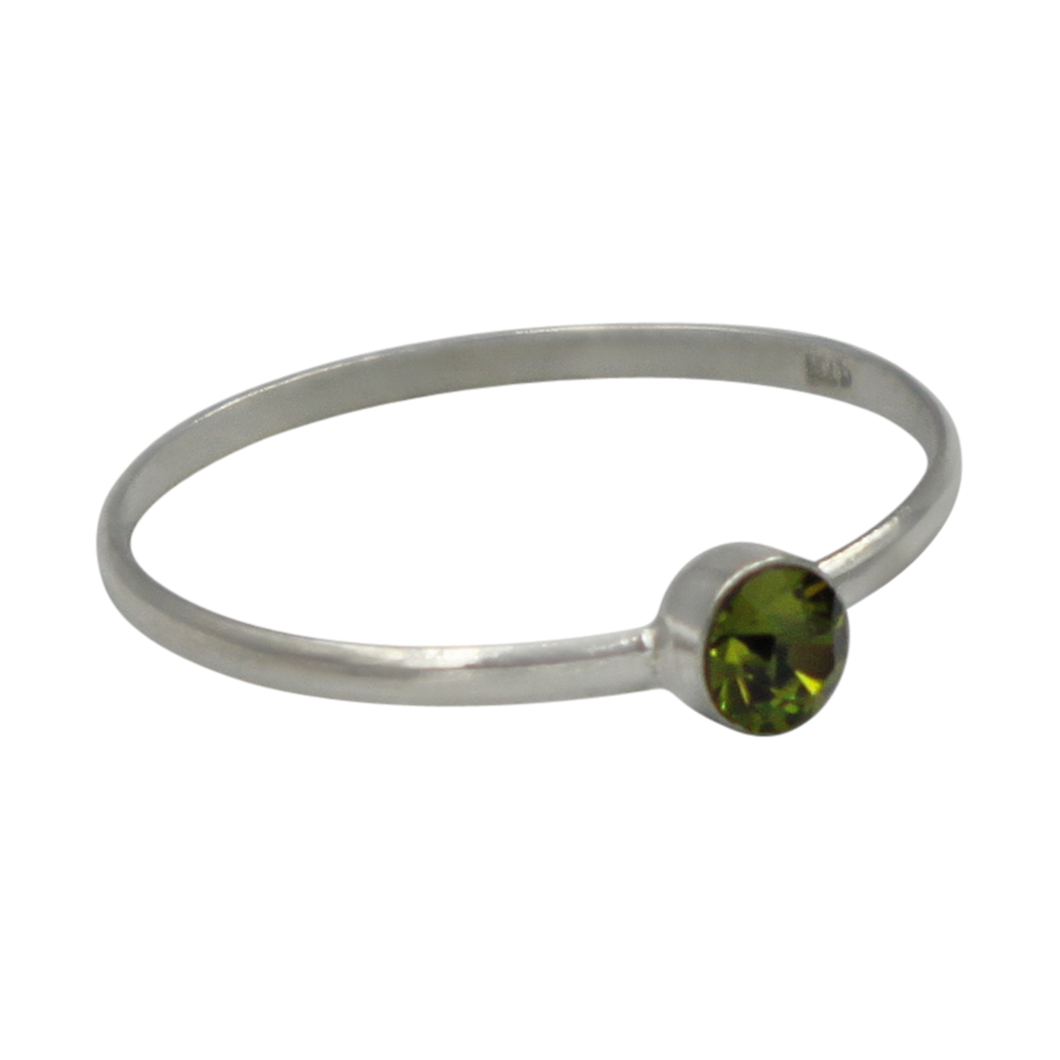 Simple Peridot Cubic Zirconia small stone extra thin Ring. Available in multiple colours.