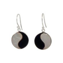Load image into Gallery viewer, Striking Mother of Pearl and Coral combined circle earrings with sterling silver
