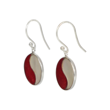 Load image into Gallery viewer, Striking Mother of Pearl and Coral combined circle earrings with sterling silver
