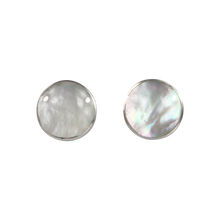 Load image into Gallery viewer, Classic bezel set shell and coral circle studs in sterling silver
