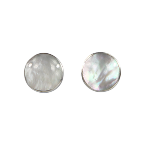 Classic bezel set shell and coral circle studs in sterling silver