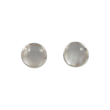 Load image into Gallery viewer, Elegant bezel set shell and coral circle studs in sterling silver
