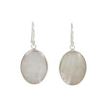 Load image into Gallery viewer, Elegant shell and coral oval dangle earrings, set into sterling silver

