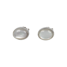 Load image into Gallery viewer, Classic bezel set shell and coral oval studs in sterling silver
